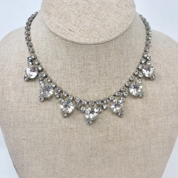 Vintage Jewelry - Vintage Rhinestone Choker Necklace Bridal Prom